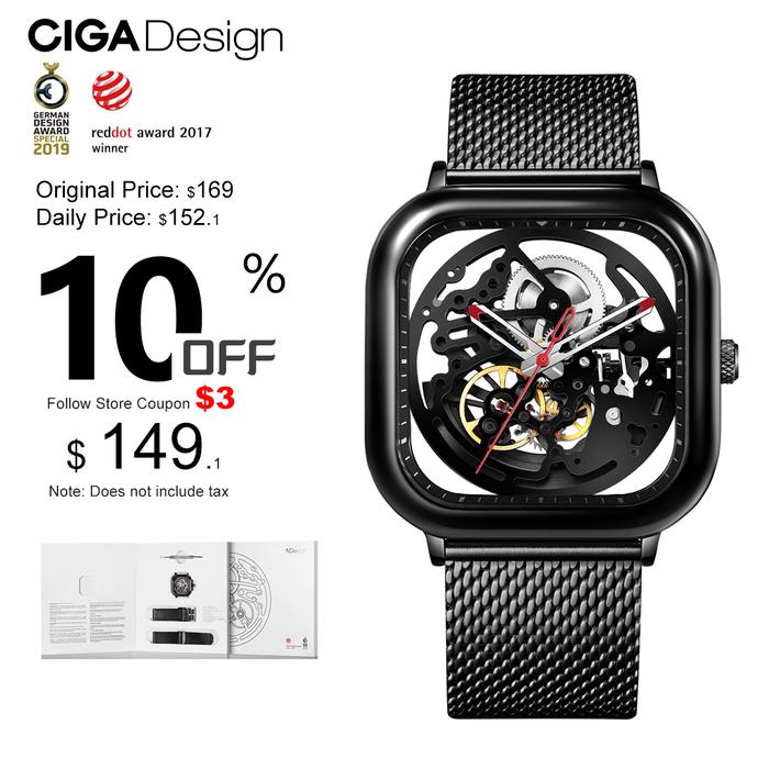 CIGA Design Automatic Watches  Men Women Anti-seismic Full Hollow Skeleton Mechanical Watches 316L S