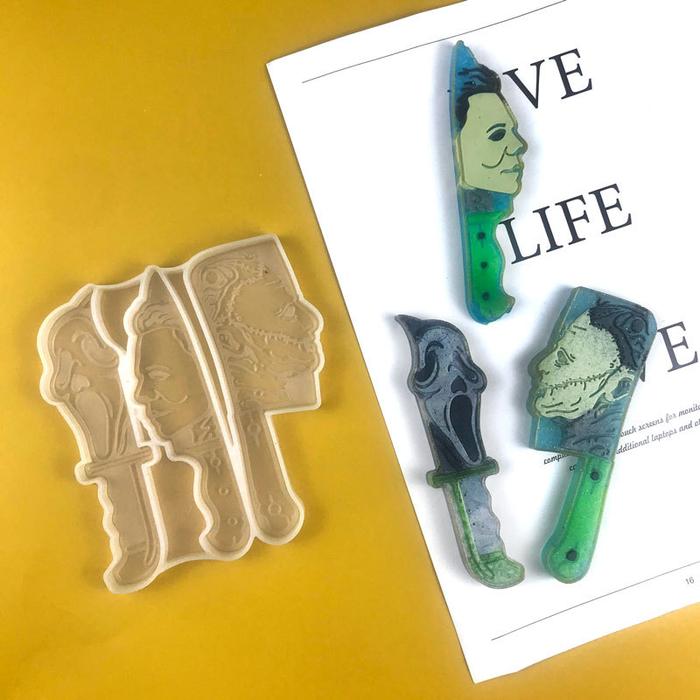 Halloween Horror Scream Knife Silicone Mold Human Face Shaped Dagger Uv Epoxy Resin Mould Holiday De