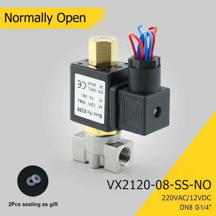 220V 12V DN8 1/4" VX2120-08-SS-NO Normally Open Stainless Steel Solenoid Valve for YDF-LOK LOK DSJ-M