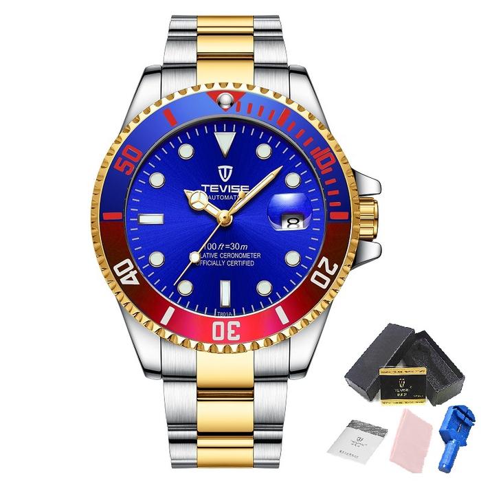 Top  Men Mechanical Watch TEVISE T801A Automatic Date Fashion Wristwatches Rotable Outer Case Green 