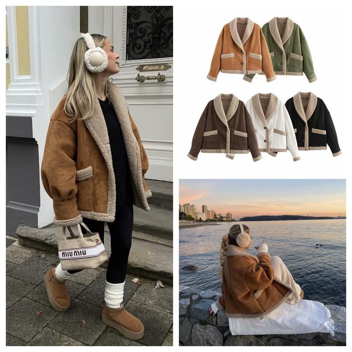 Winter womens European and American style fur lamb wool lapel warm long sleeve jacket cotton coat