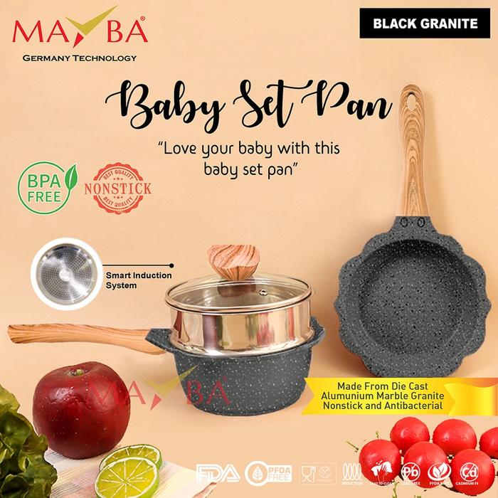 TERBATAS MAYBA GERMANY PANCI MPASI Baby Cookware Full Set 16Cm - Peralatan Panci Bayi Warna Cream/Wh