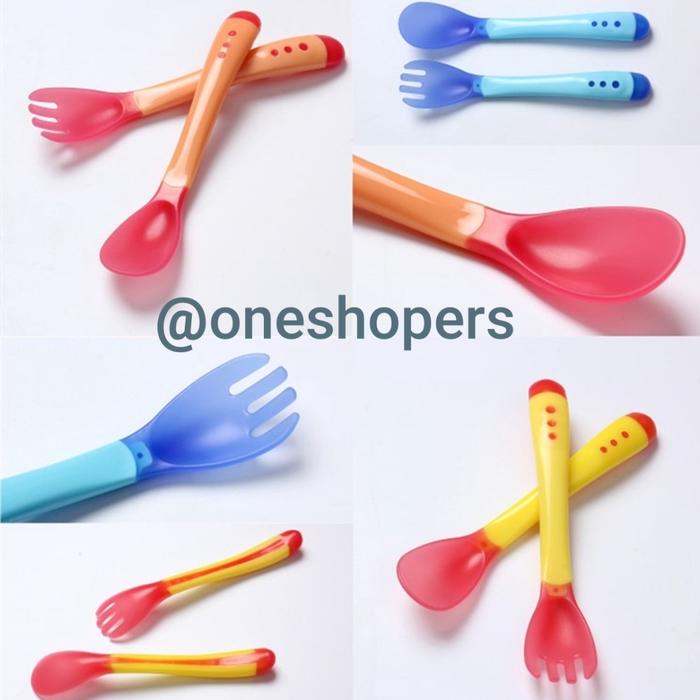 TERPERCAYA Sendok makan bayi/sendok garpu Sensor Panas silikon Harga 1 Pcs/ Peralatan Makan Bayi