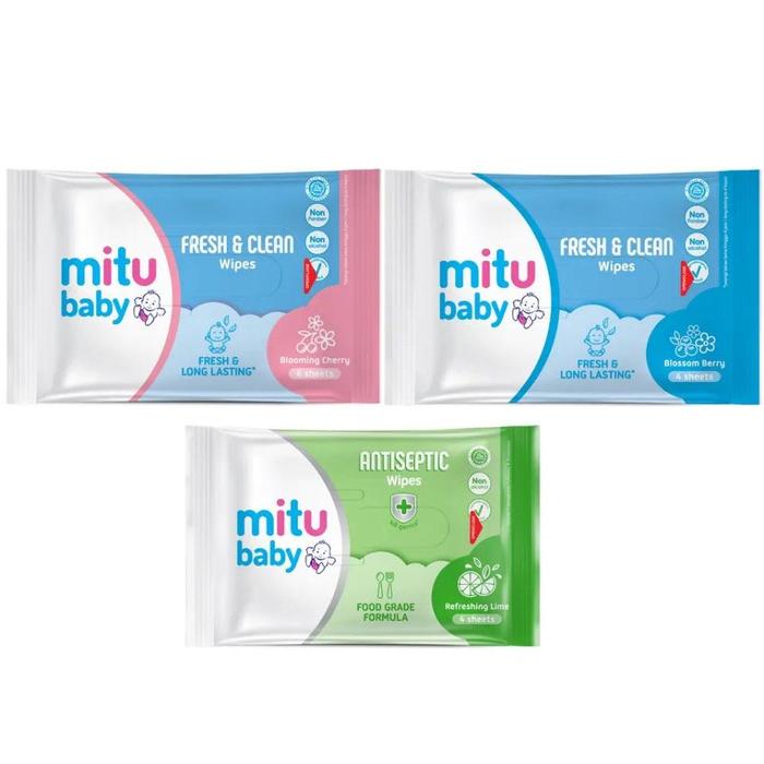 TERUJI MITU BABY TISSUE BASAH 4 SHEETS WET WIPES NON ALCOHOL BAYI ANTISEPTIC REFRESHING CARE FRESH C