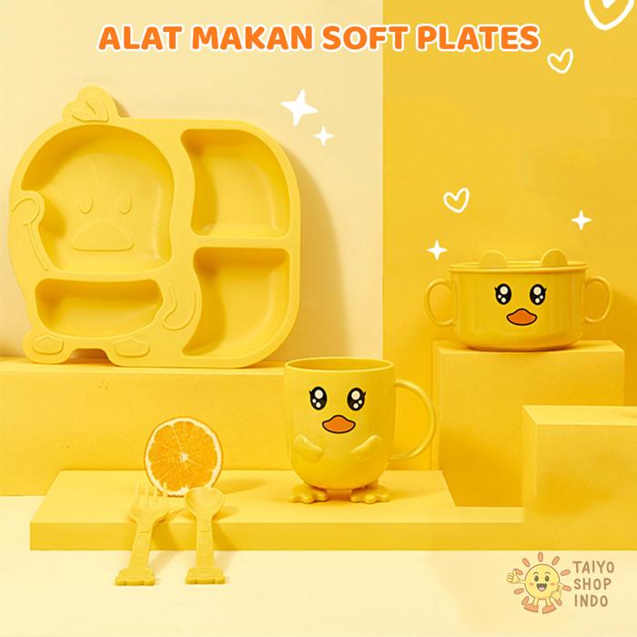 TERLENGKAP TAIYO Perlengkapan Alat Makan Soft Plates Set Bayi Anak Duck Bebek Crab Kepiting Gelas Ma