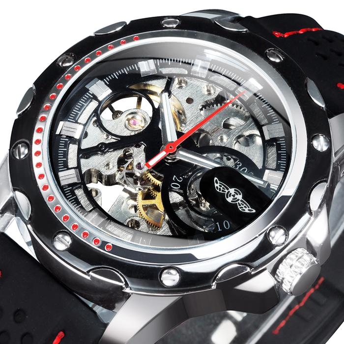WINNER Sports Outdoor Mechanical Watch Men Luminous Hands Black Skeleton Automatic Watches Luxury