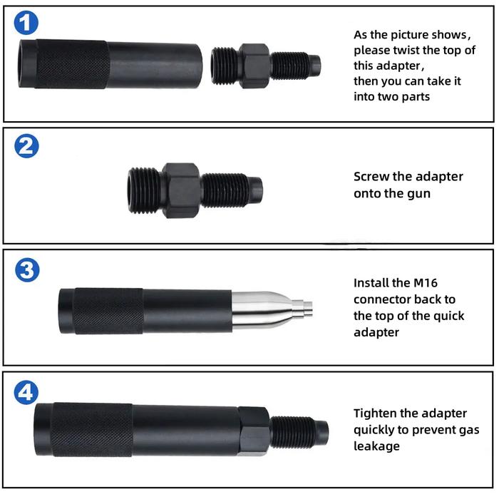 Quick Change 12g CO2 Cartridge Adapter Adaptor to 88g 90g Cylinder Bottle M16x1.5 Threads Output For