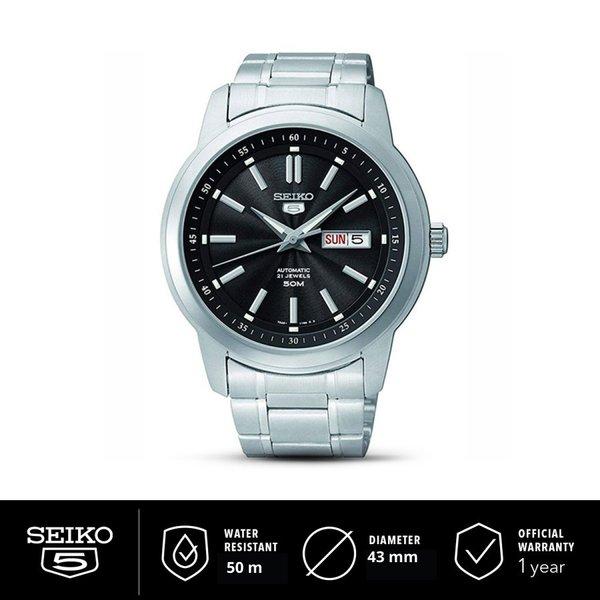 New Jam Tangan Pria Seiko 5 SNKM87K1 Automatic Black Dial Stainless Steel Original
