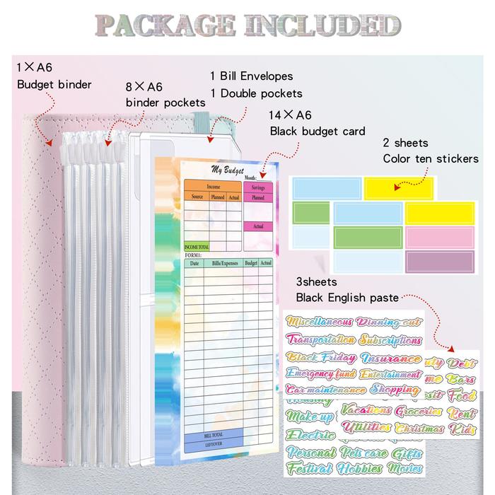A6 Gradient Macaron Binder Hand Ledger Notebook Leather PU Loose-Leaf Book Cash Budget Book With Zip