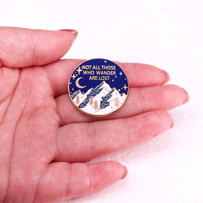 JRR Tolkien Quote Not All Those Who Wander Are Lost Enamel Pin Outdoor Moonlit Night Snow Mountain B