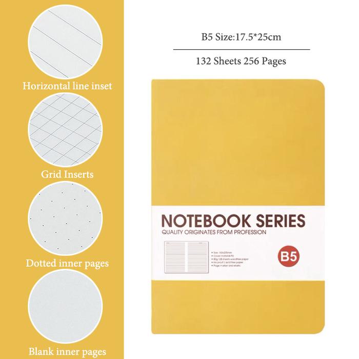 B5 Thickened Notebook,4 Types Inner Pages,132 Sheets/Book,Hardcover Waterproof Cover Diary Agenda Of