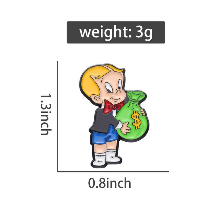 Cartoon Richie Rich Cartoon Enamel Pins Money Bag Cute Brooch Lapel Pin Accessories Badge on Backpac