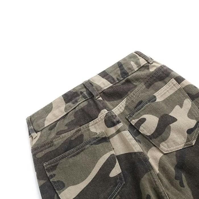 AB870618 CELANA PANJANG DENIM JEANS HIJAU ARMY COMOUFLAGE LORENG TENTARA WANITA KOREA IMPORT