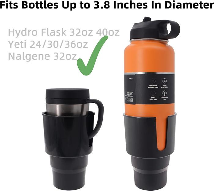 Large Car Cup Holder Adapter Compatible with Hydro Flask 32oz 40oz Yeti 24/30/36oz Nalgene 32oz Coff