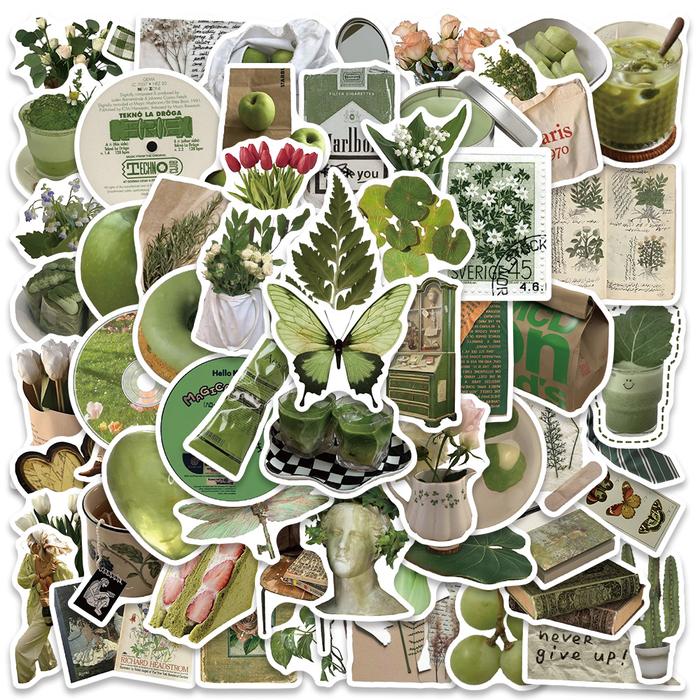 62pcs Avocado Green Ins Stickers Pack Scrapbooking Aesthetic Stationery Bike Bottle Decals Phone Cas