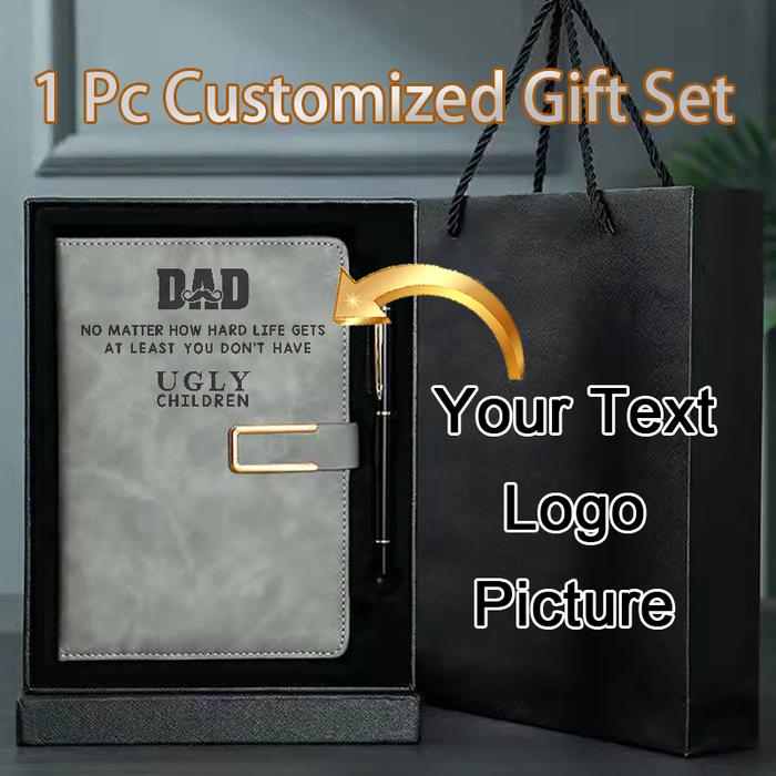 Engraved notebook pen Set Custom Logo Notepad Thick Business Office Stationery Leather Diary Text Pe