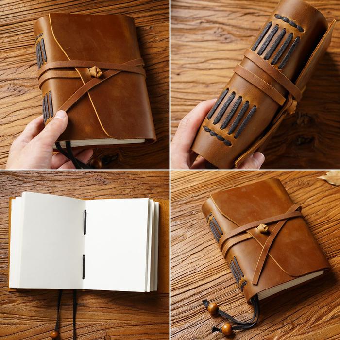 Genuine Leather Spiral Bundled Notebook Diary Vintage Cowhide Notepad Replaceable Student Stationery
