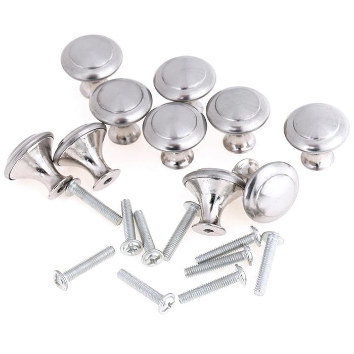 10Pcs/set Round Cabinet Buttons Stainless Steel Drawer Buttons Kitchen Cabinet Pull Handles Hardware