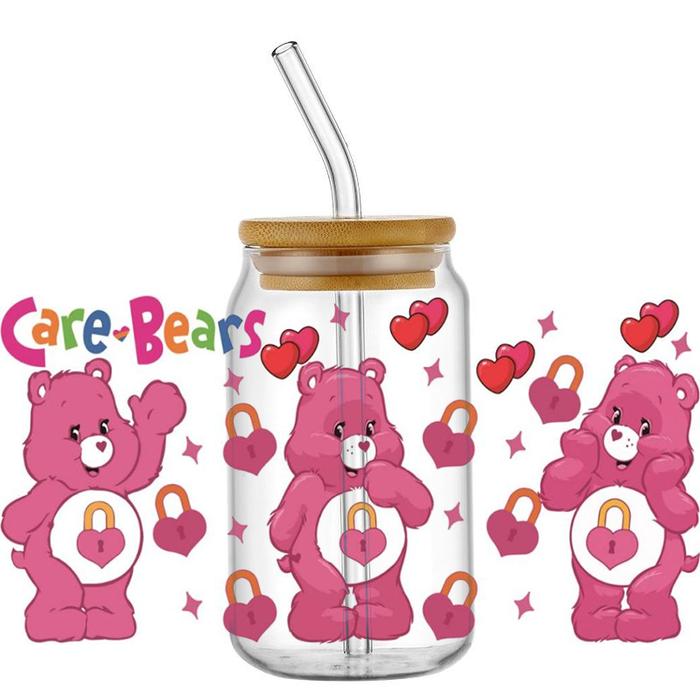 Miniso cute Care Bears 16OZ UV DTF Cup Wraps Transfer Sticker For Glass Libbey Can Bottle Selfadhesi