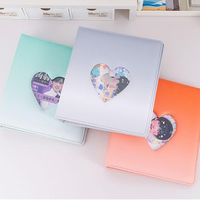 PLRBOK A5 3-Ring Macaron Gradient Heart Shaped Widening Photo Album Binder Photocard Card Holder Scr