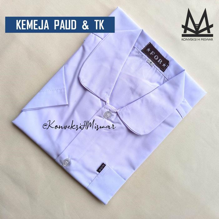 NEW SERAGAM SEKOLAH TK - ATASAN KEMEJA PUTIH LENGAN PENDEK KERAH BULAT KUPU-KUPU BAJU ANAK TK PAUD F