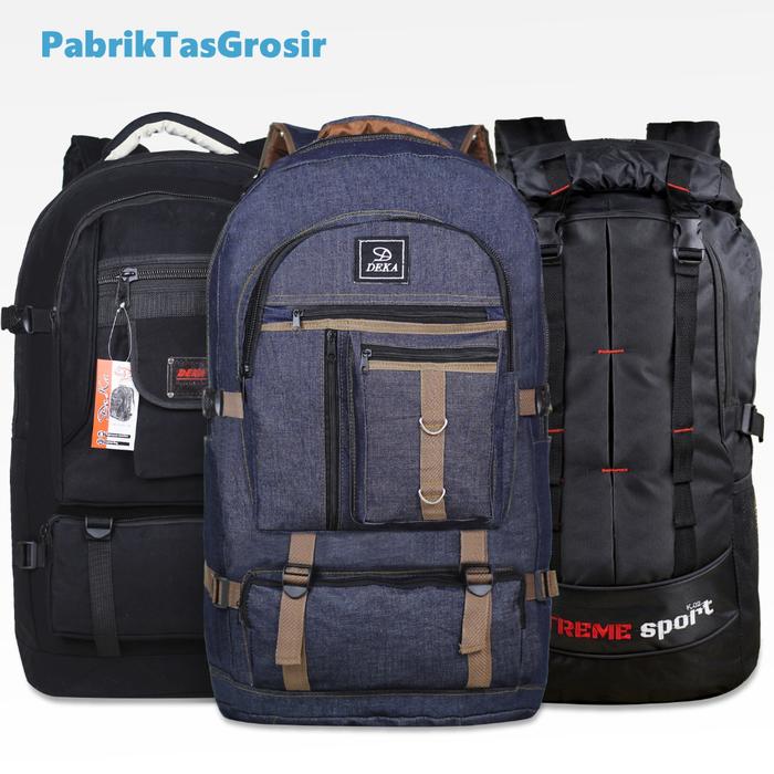 ASLI Tas Gunung Deka Pria Carrier 40 liter Kanvas Canvas Jeans Denim Warna Navy Bahan Tebal Kuat Awe
