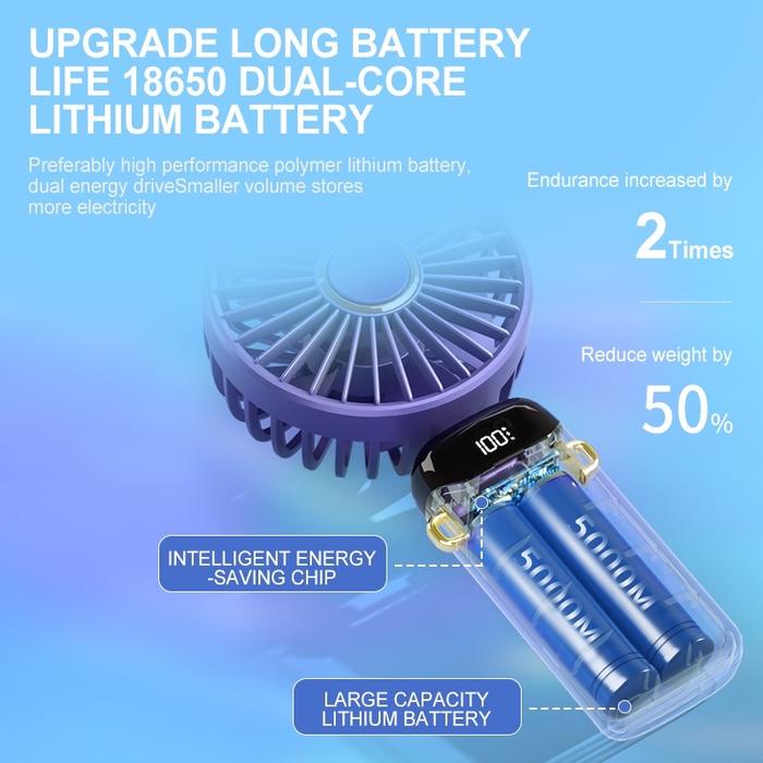 Portable Mini fan Digital Display LCD  15000 mAh 5 Gear KIpas angin Kecil USB Charge cas portable / 