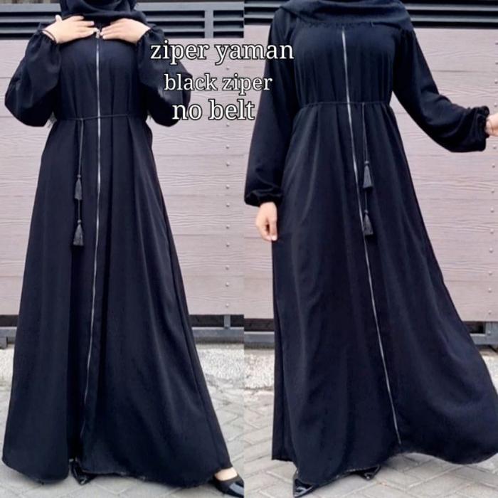 Abaya Hitam Turkey Gamis Dress Arab Saudi Bordir Turki India Dubai Ziper Yaman