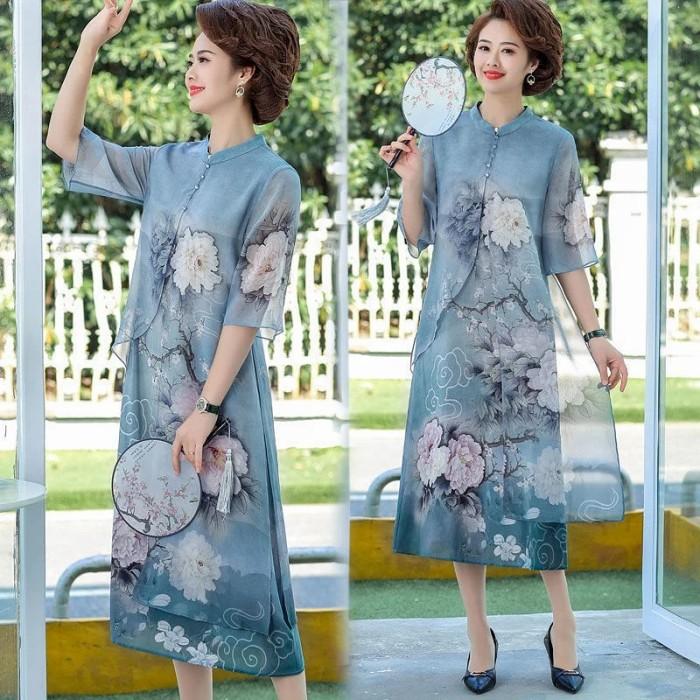 cheongsam dress buat paruh baya dress Imlek wanita pakaian orang tua