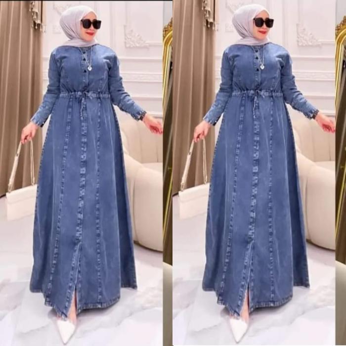Gamis Jeans Wanita Model Terbaru Dress Jeans Premium Baju Gamis Polos Busana Muslim Wanita Dewasa Ju