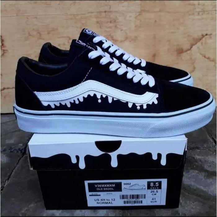 SEPATU SNEAKERS SEKOLAH PRIA WANITA VANS OLD SKOOL MOTIF LUMER HITAM PUTIH AUTENTIC CLASIK SEPATU KE