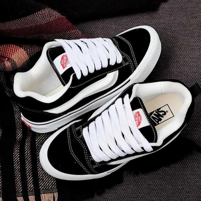 VANS KNU SKOOL PREMIUM - SEPATU VANS KNU SKOOL BLACK AND WHITE SNEAKERS FOR MEN AND WOMEN 100% PREMI