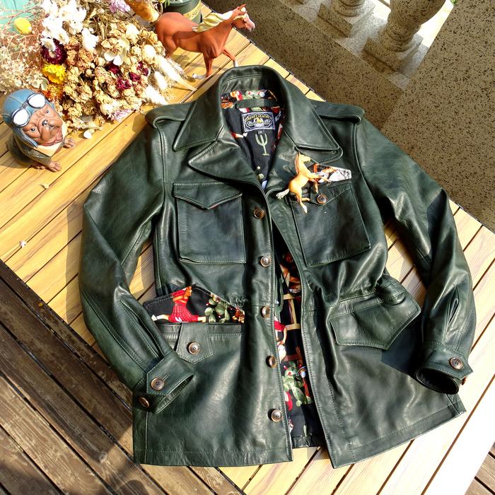 Men'S Genuine Leather M43 Field Jacket Horsehide Loose Military Army