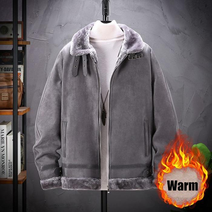 Faux Fur Plush Fleece Lined Jacket Bomber Aviator Flight Coat Men