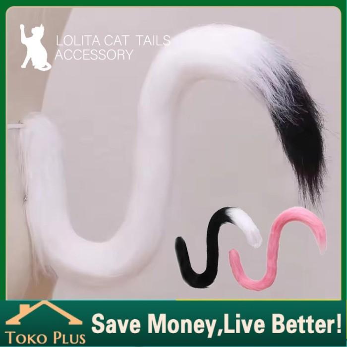 Set Ekor Kucing Cosplay (Velboa Bulu Halus) - Aksesoris Kostum Halloween, Lolita, Anime Jepang untuk