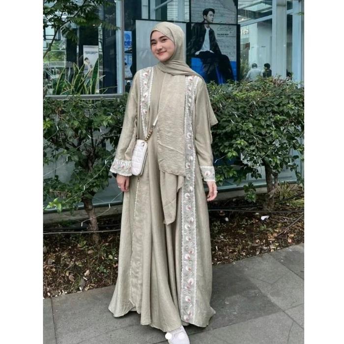 NEW - MALIKA ABAYA SET OUTER BAHAN SANTORINI VARIASI BORDIR PREMIUM BAJU ABAYA ARABIAN LOOK SIMPLE E