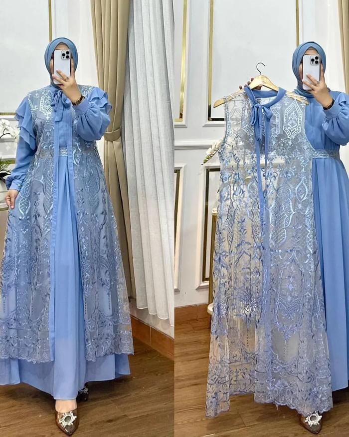 Dress Brokat Mix Ceruty Babydoll Import Maudy Terbaru Gamis Lebaran kekinian Trend 2025