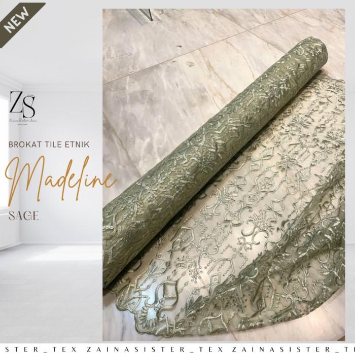 nice99- 1/2 meter Kain Brukat Tile Etnik Madeline New Series Warna Sage Green