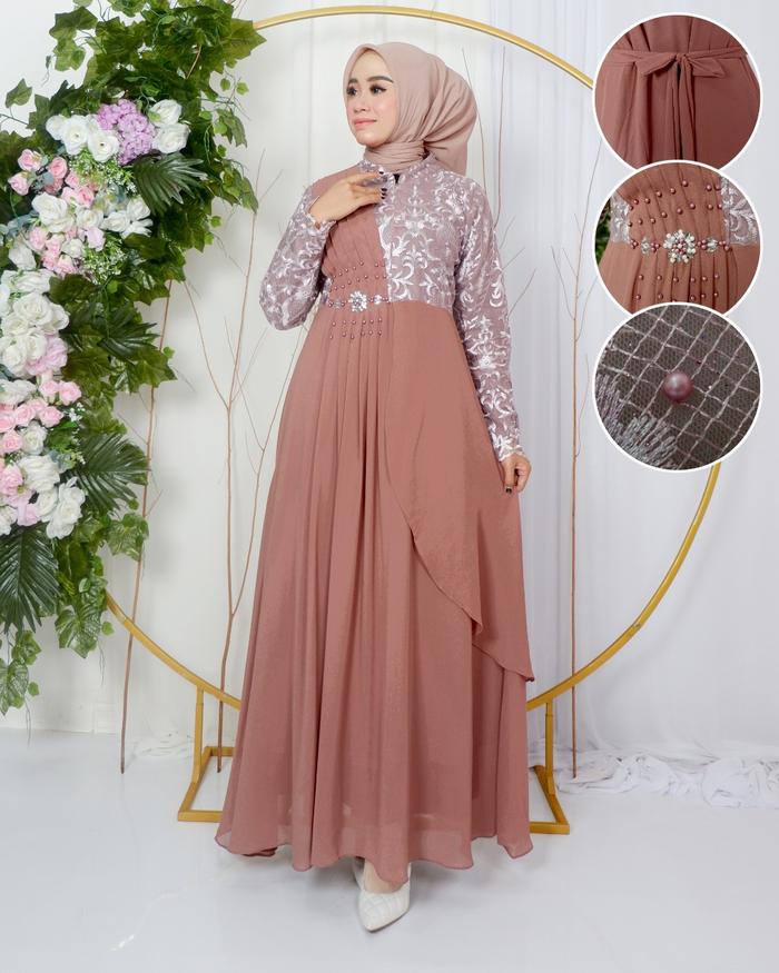 Gamis Dress Melisha Selendang Mewah Kekinian 2023 - Gamis Pesta Pernikanan Model Stlyle Modis Kondan