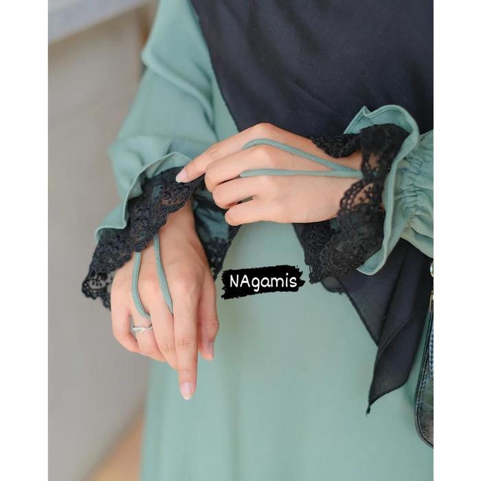 Gamis Ashima itycrepe mix renda tile ring tangan