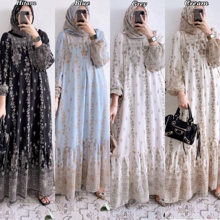 Gamis Set Hijab Terbaru 2024 Kekinian Baju Wanita Lebaran Model Baru Import Viral Bahan Ceruti Arman