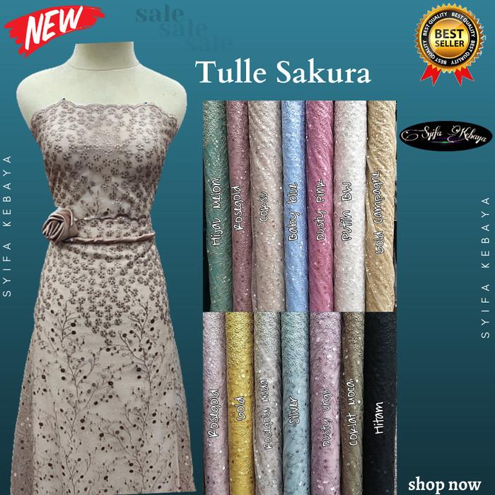 nice99- Kain Brokat Tile Bordir Motif Sakura. Tulle Brukat Bordir. Burkat