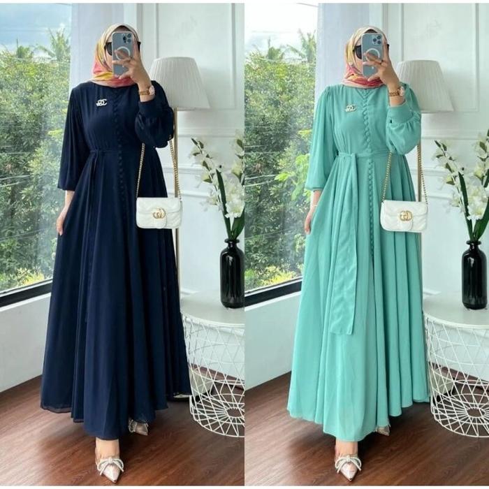 Kancing 1000 / Gamis Wanita Terbaru Ceruty Babydol Baju Dewasa Model kancing seribu gamis Pesta Kond