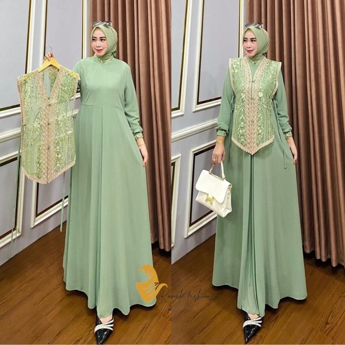 Lora maxy dress wanita terbaru 2025 bahan ceruty baby doll full furing mix brukat plus renda baju ko