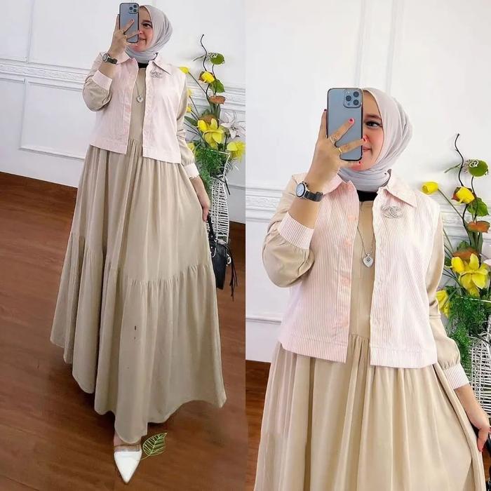 [ COD ] Realpict!!! Atalia Set - Gamis Inner Rompi Terpisah - Gamis + Rompi Terbaru 2022 - Gamis Mot