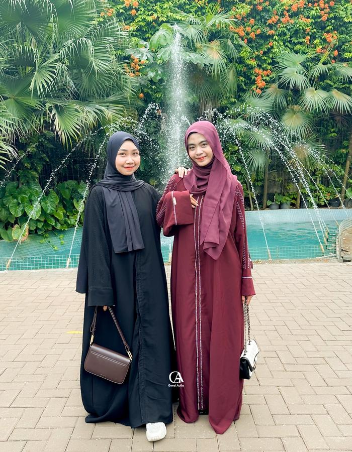 Abaya Matsura Jetblack by Gerai Aulia Gamis Saudi Payet Hitam Pekat Dress Lebaran Wanita Cantik