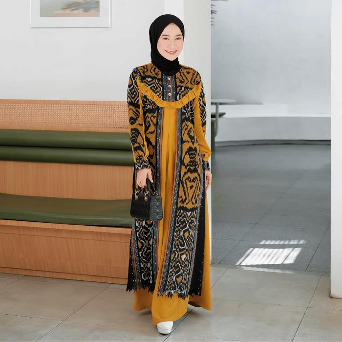 Gamis dress kondangan pesta mewah elegan busui mix tenun troso jumbo premium