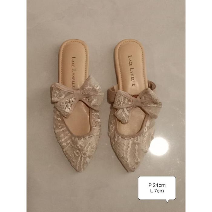 [size 37] Preloved sandal flat lace lynelle flat shoes warna nude color