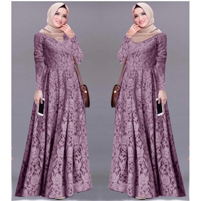 LENA - GAMIS BAJU DRESS PESTA FULL BRUKAT BROKAT S M L XL JUMBO IMPORT PREMIUM S WARNA MERAH MAROON 