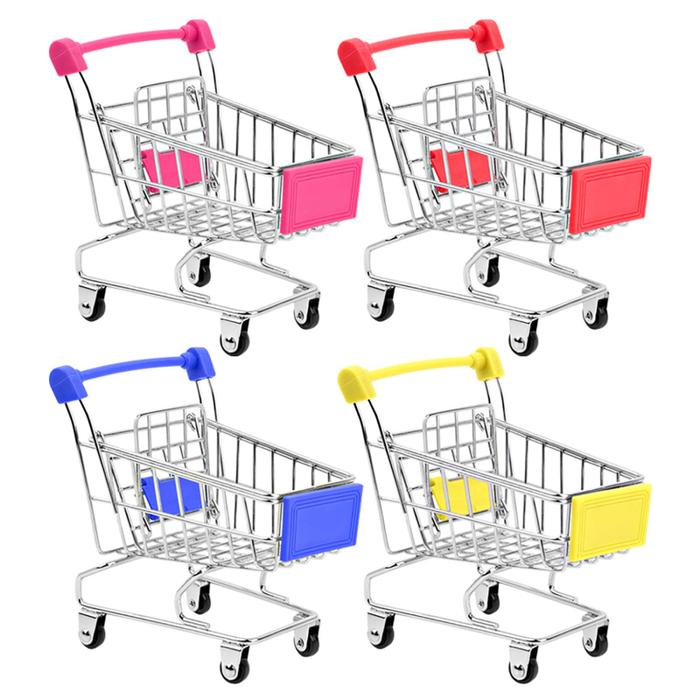 Mini Supermarket Shopping Trolley Cart Desktop Model Children'S Toys Home Decoration Miniature